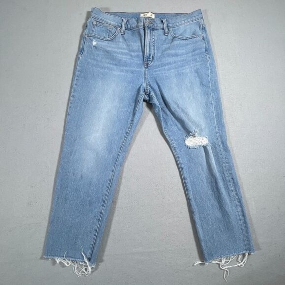 Madewell Light Blue Straight Leg Jeans with Distressed Knee